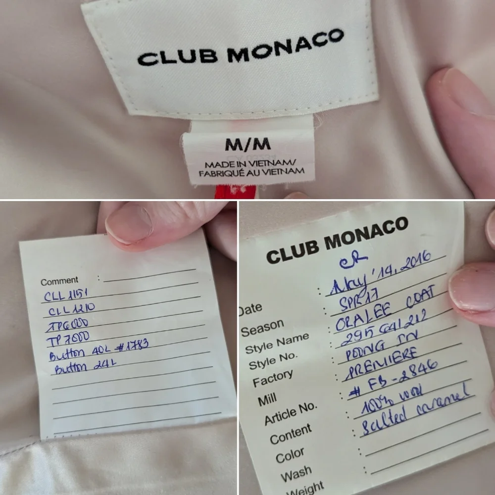 Club Monaco Shades of Beige Wool Checkered Long Coat Sz medium Neutral Pastels - Picture 16 of 16